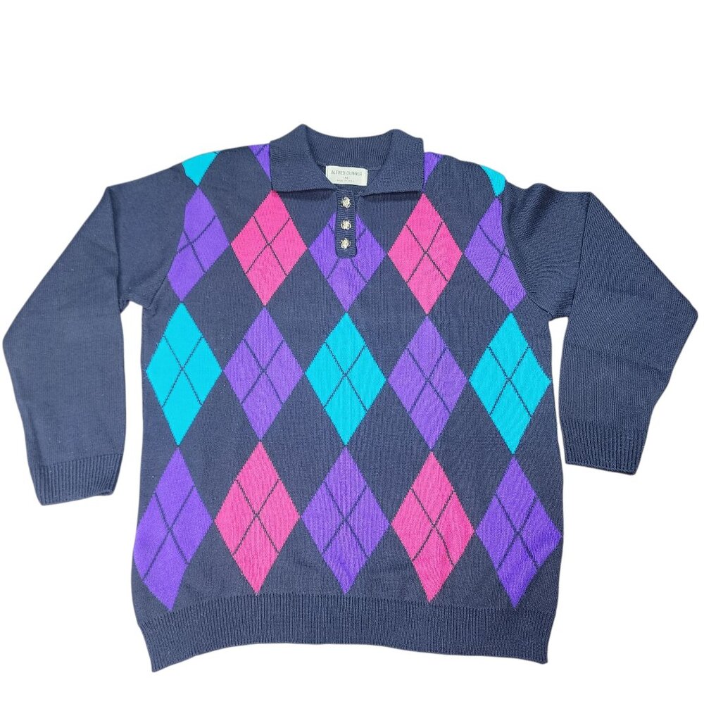 Vintage Alfred Dunner Size Medium Jumper 90's Argyle Pattern Made In USA